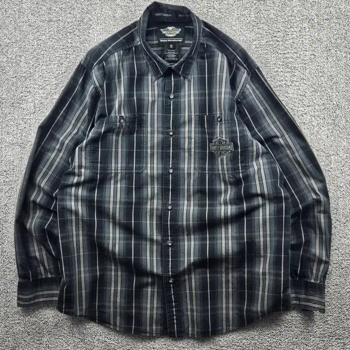 [BUNJANG] Harley-Davidson Tartan Check Pattern Pocket Biker Shirt (XL) / 할리데이비슨 타탄 체크 패턴 포켓 바이커 셔츠 ( XL ) / 11477
