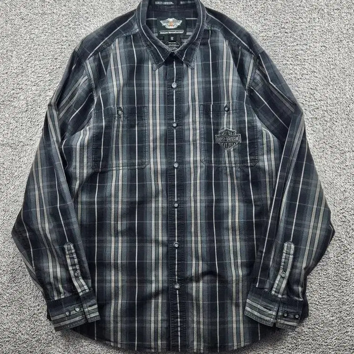 [BUNJANG] Harley-Davidson Tartan Check Pattern Pocket Biker Shirt (XL) / 할리데이비슨 타탄 체크 패턴 포켓 바이커 셔츠 ( XL ) / 11477