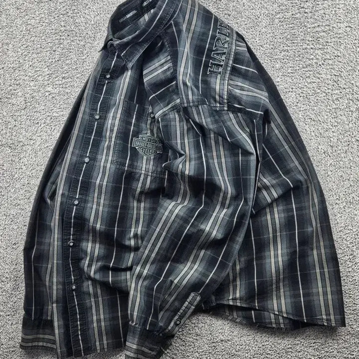 [BUNJANG] Harley-Davidson Tartan Check Pattern Pocket Biker Shirt (XL) / 할리데이비슨 타탄 체크 패턴 포켓 바이커 셔츠 ( XL ) / 11477
