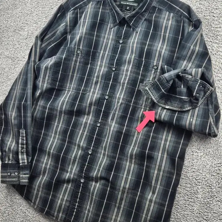[BUNJANG] Harley-Davidson Tartan Check Pattern Pocket Biker Shirt (XL) / 할리데이비슨 타탄 체크 패턴 포켓 바이커 셔츠 ( XL ) / 11477