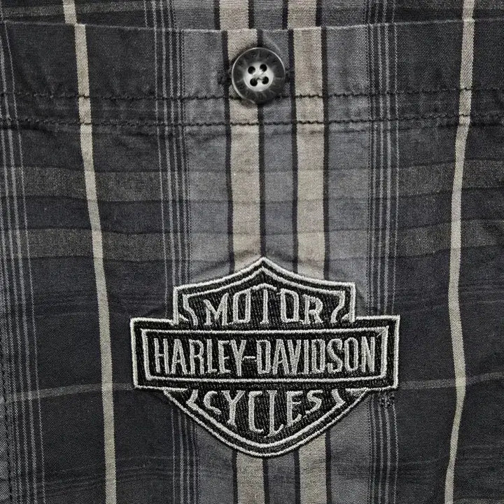 [BUNJANG] Harley-Davidson Tartan Check Pattern Pocket Biker Shirt (XL) / 할리데이비슨 타탄 체크 패턴 포켓 바이커 셔츠 ( XL ) / 11477