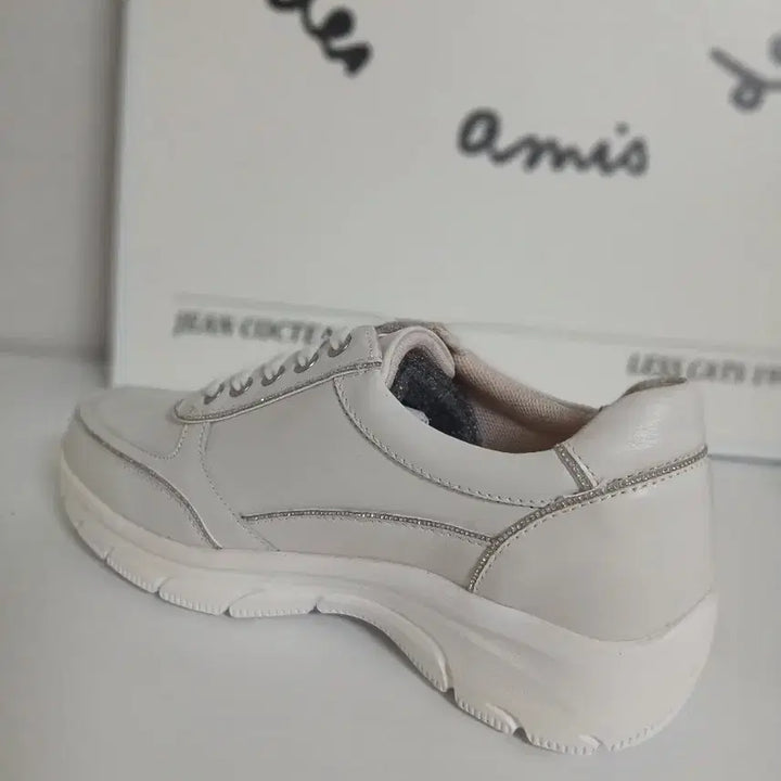 [BUNJANG] Hush Puppies Leather Sneakers / 허시파피 비즈 트리밍 가죽 스니커즈 새것230