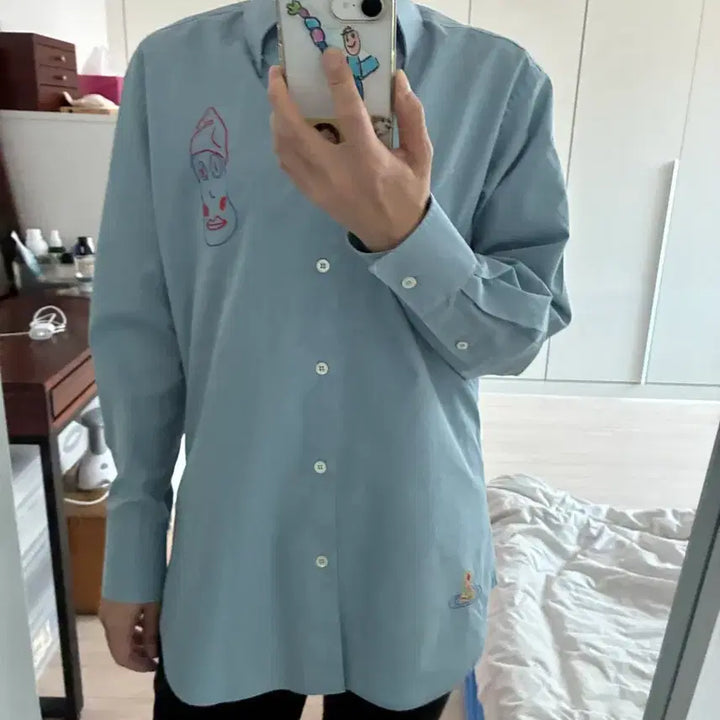 [BUNJANG] Vivienne Westwood Blue Embroidered Shirt (Size 46) / (민트급) Vivienne Westwood 블루 자수 셔츠 46사이즈