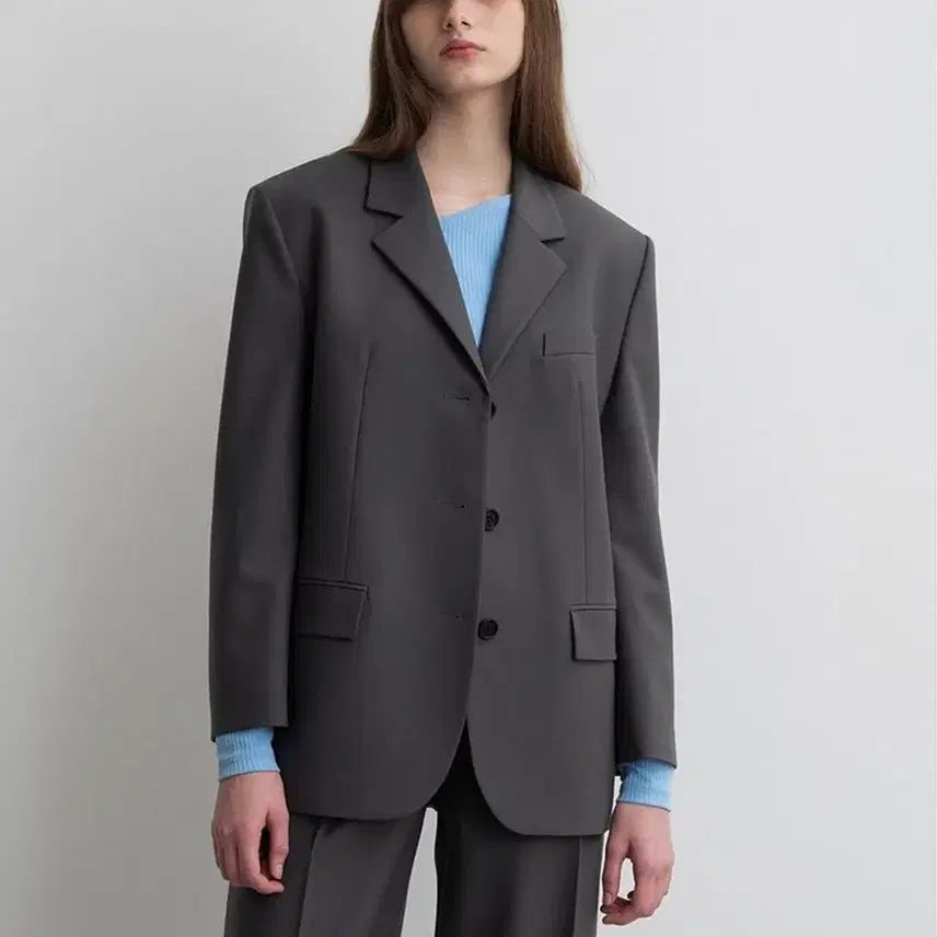 [BUNJANG] JSNY Oversized Tailored Single Jacket Gray M / jsny 테일러드 오버사이즈 싱글자켓 그레이 M사이즈