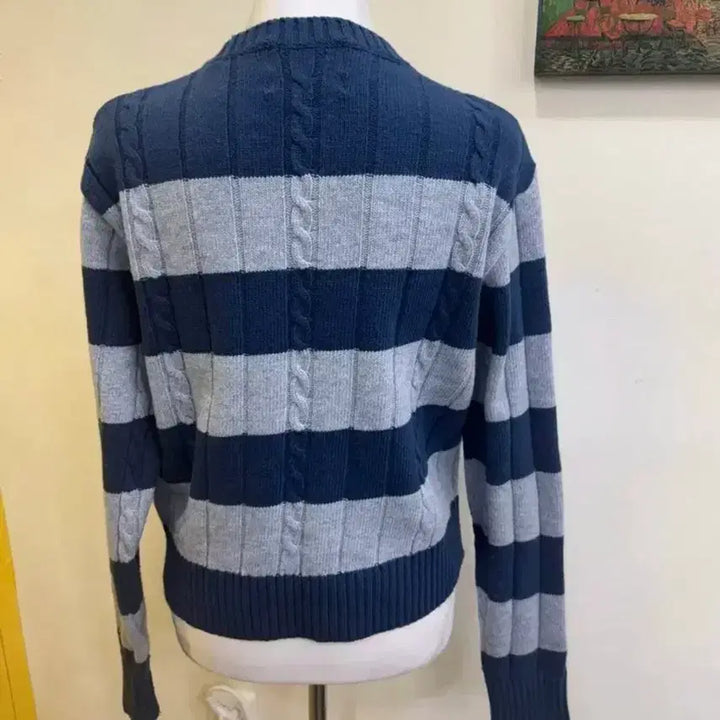 [BUNJANG] Marje Striped Cable Knit Sweater - Blue Gray / 마르제 스트라이프 케이블 니트 스웨터 블루그레이/데일리 캐주얼