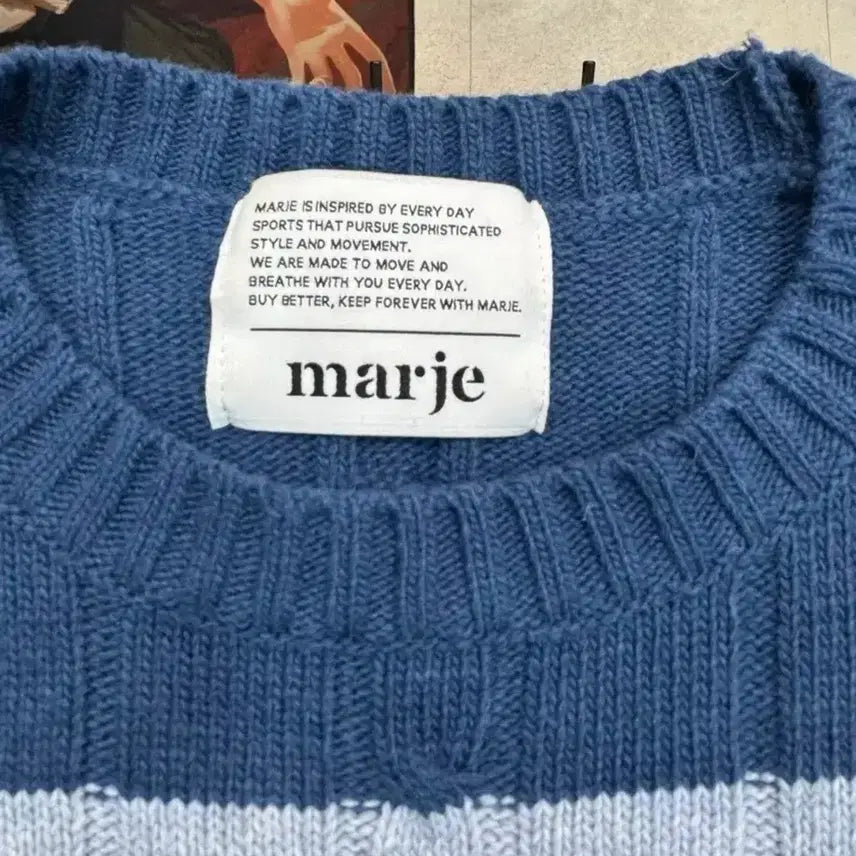 [BUNJANG] Marje Striped Cable Knit Sweater - Blue Gray / 마르제 스트라이프 케이블 니트 스웨터 블루그레이/데일리 캐주얼