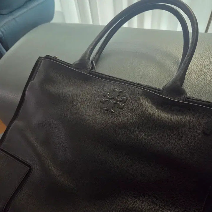 [BUNJANG] Tory Burch Ella Leather Tote Bag / 토리버치 블랙 가죽 엘라컨버스 토트백