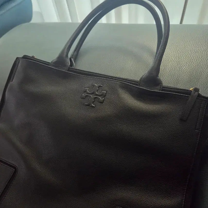 [BUNJANG] Tory Burch Ella Leather Tote Bag / 토리버치 블랙 가죽 엘라컨버스 토트백