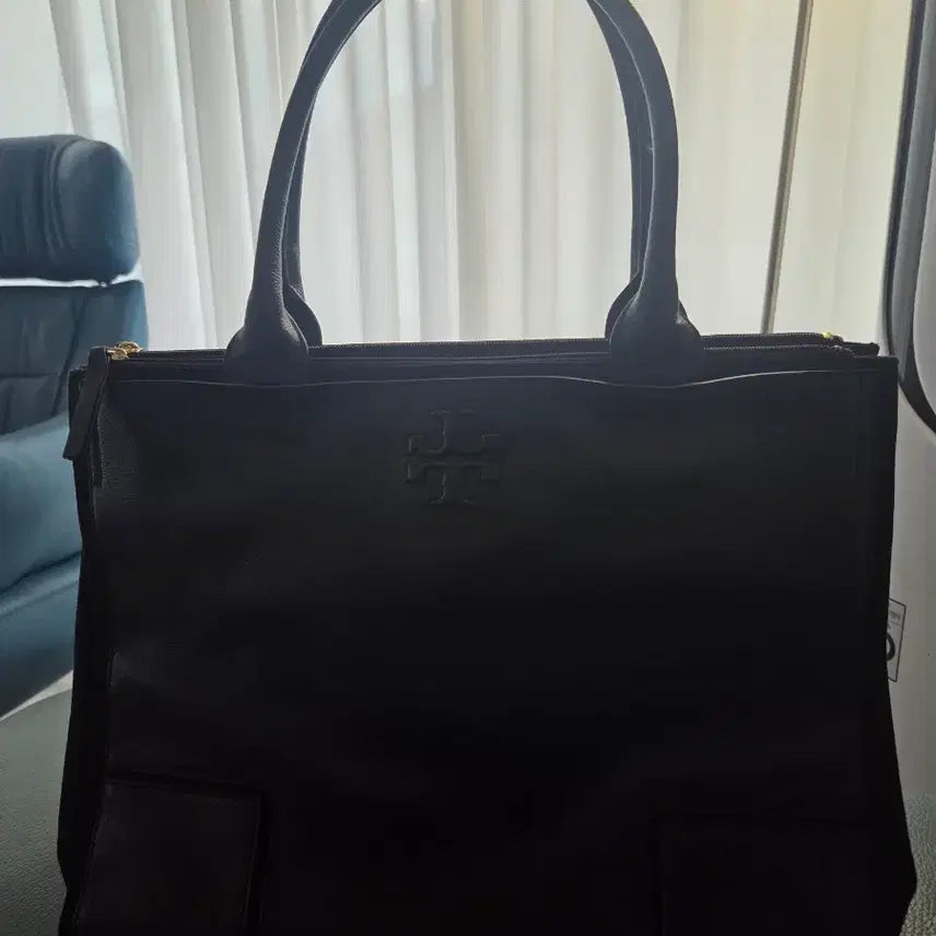 [BUNJANG] Tory Burch Ella Leather Tote Bag / 토리버치 블랙 가죽 엘라컨버스 토트백