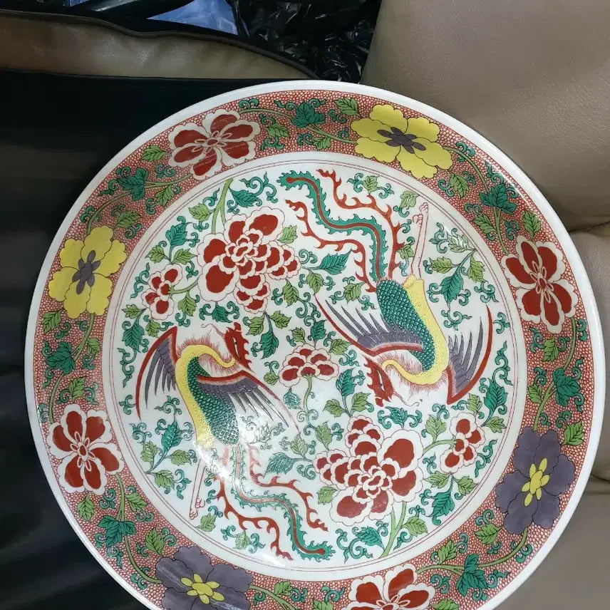 [BUNJANG] Qing Dynasty Kangxi Period Five-Color Phoenix Porcelain Plate / 청.강희제기물/오채봉황문.대반