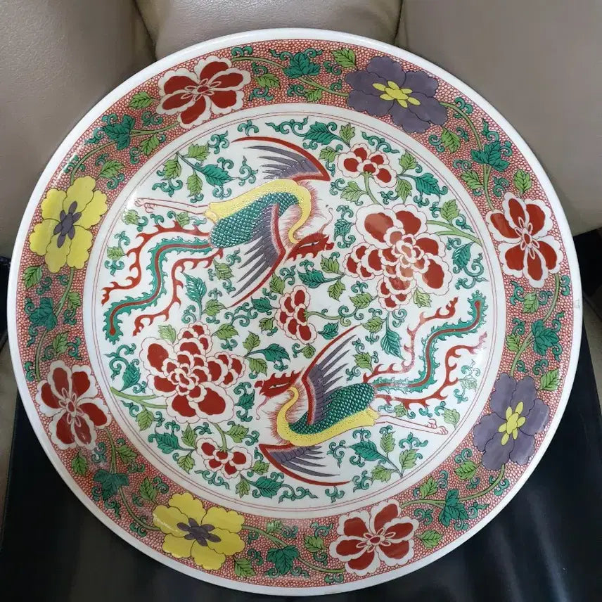 [BUNJANG] Qing Dynasty Kangxi Period Five-Color Phoenix Porcelain Plate / 청.강희제기물/오채봉황문.대반