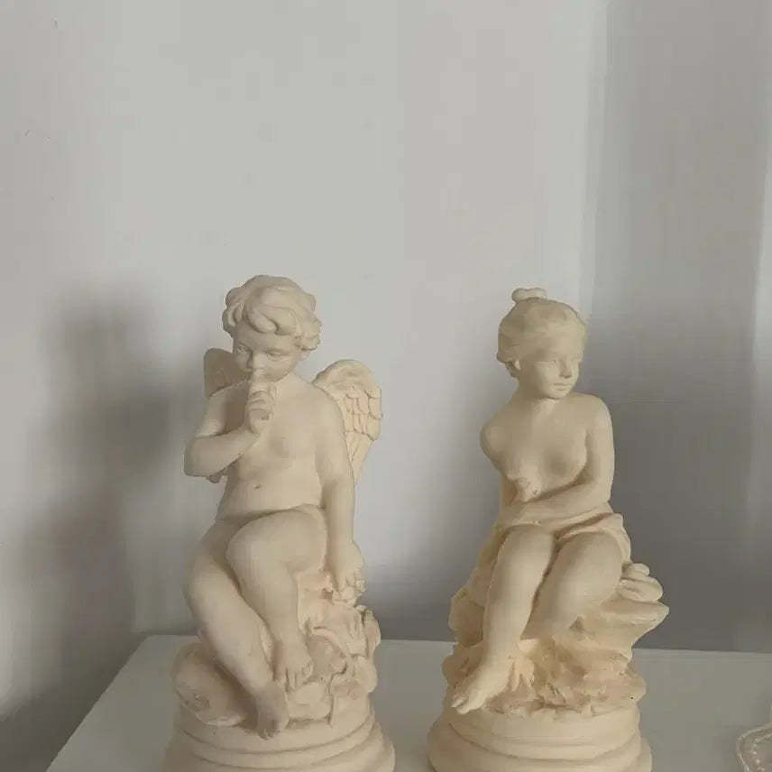 [BUNJANG] Vintage Angel &amp; Girl Sculpture Set / 빈티지 엔젤 &amp; 소녀 조각상 세트 오브제