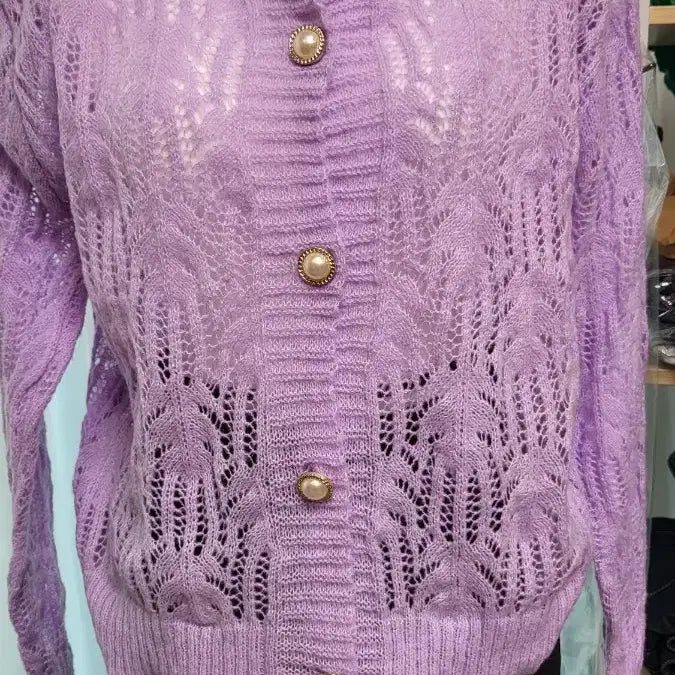 [BUNJANG] Lavender Pearl Button Cardigan / 라벤더 가디건
