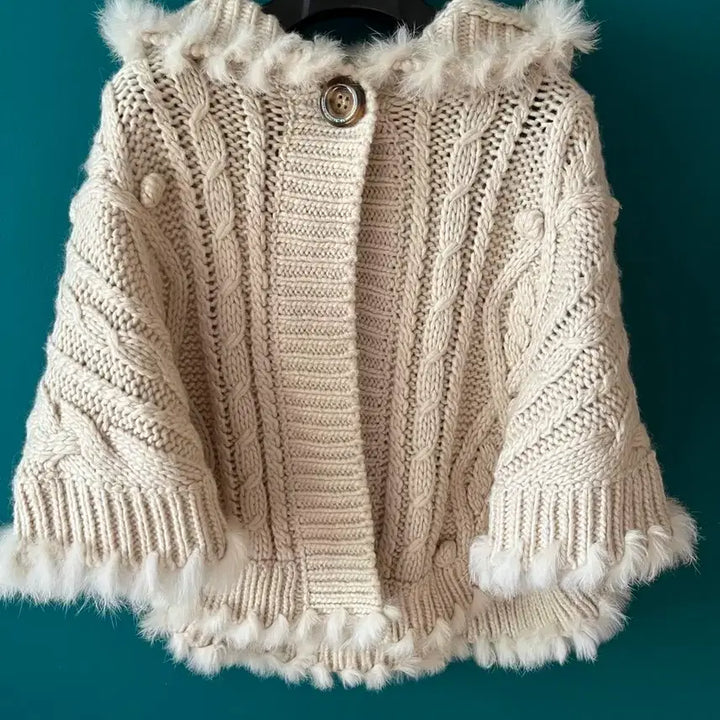[BUNJANG] Ivory Fur Knit Cape / 아이보리 퍼 니트 케이프