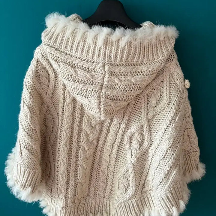 [BUNJANG] Ivory Fur Knit Cape / 아이보리 퍼 니트 케이프