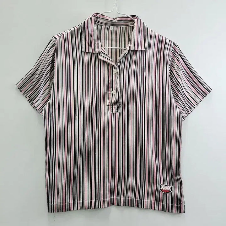 [BUNJANG] Vintage Y2K Pink Purple Striped Satin Shirt / 빈티지 Y2K 펑크 핑크퍼플 새틴 스트라이프 셔츠