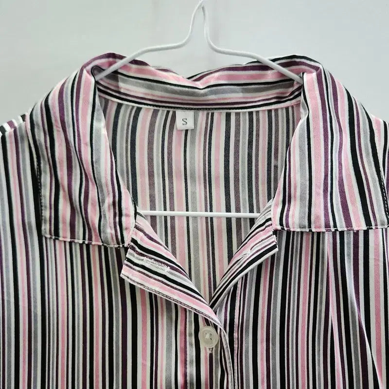 [BUNJANG] Vintage Y2K Pink Purple Striped Satin Shirt / 빈티지 Y2K 펑크 핑크퍼플 새틴 스트라이프 셔츠