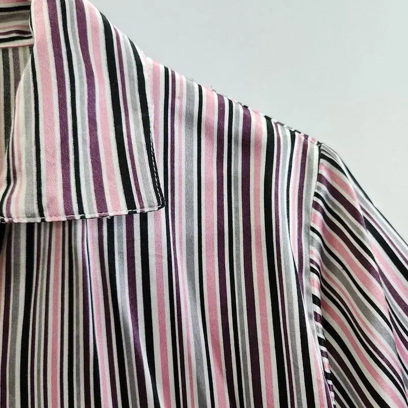 [BUNJANG] Vintage Y2K Pink Purple Striped Satin Shirt / 빈티지 Y2K 펑크 핑크퍼플 새틴 스트라이프 셔츠