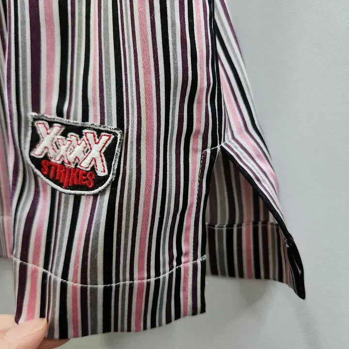 [BUNJANG] Vintage Y2K Pink Purple Striped Satin Shirt / 빈티지 Y2K 펑크 핑크퍼플 새틴 스트라이프 셔츠