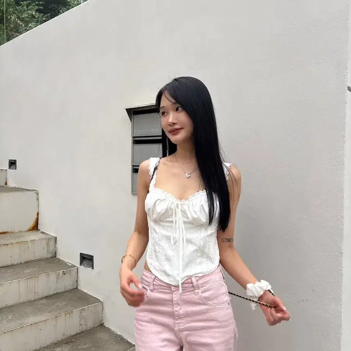 [BUNJANG] Imported Summer White Lace Bustier Top / 원래가격 10만원대 수입의류 고급 여름 옷 나시 뷔스티에