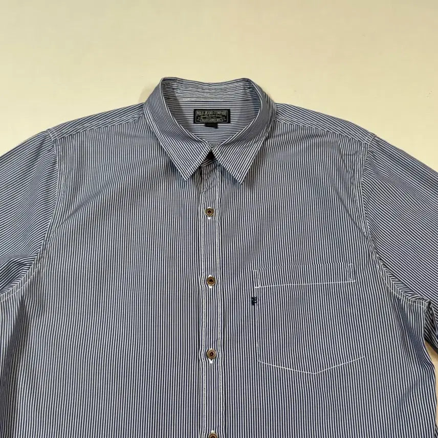 [BUNJANG] Polo Jeans Stripe One-Pocket Short Sleeve Shirt / L) 폴로 진스 스트라이프 원포켓 반팔 셔츠