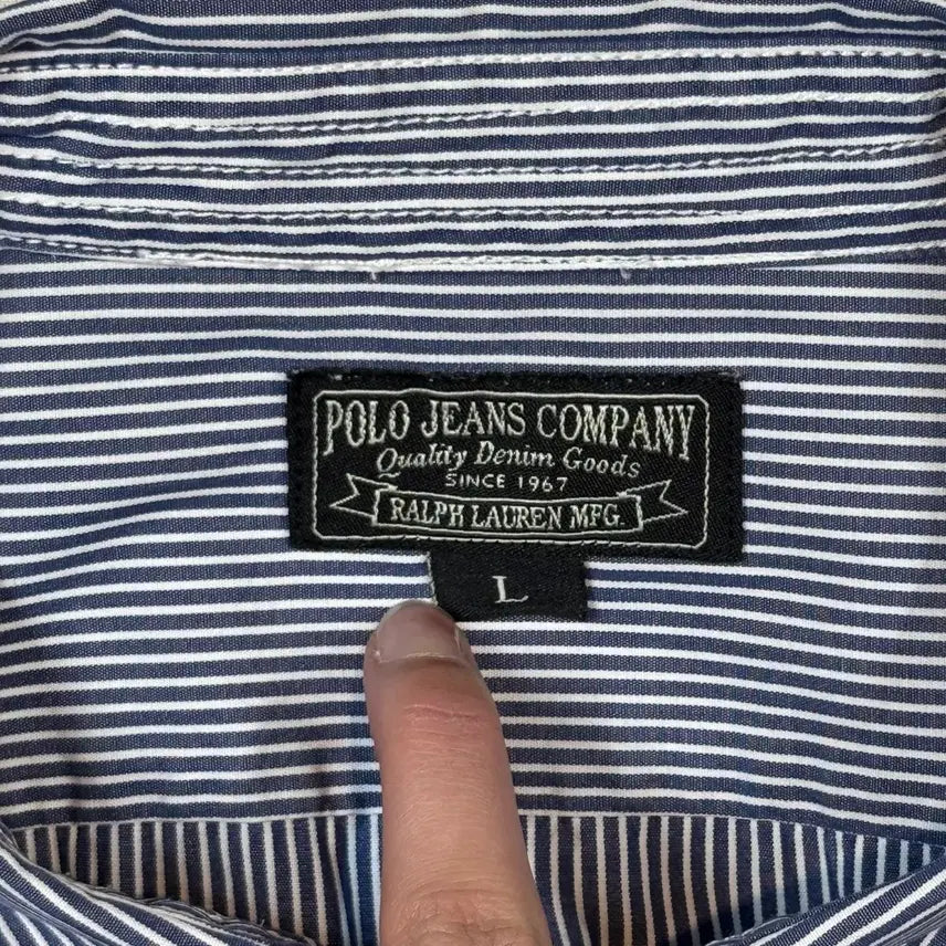 [BUNJANG] Polo Jeans Stripe One-Pocket Short Sleeve Shirt / L) 폴로 진스 스트라이프 원포켓 반팔 셔츠