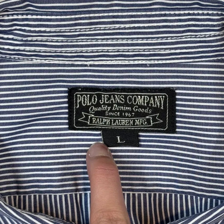 [BUNJANG] Polo Jeans Stripe One-Pocket Short Sleeve Shirt / L) 폴로 진스 스트라이프 원포켓 반팔 셔츠