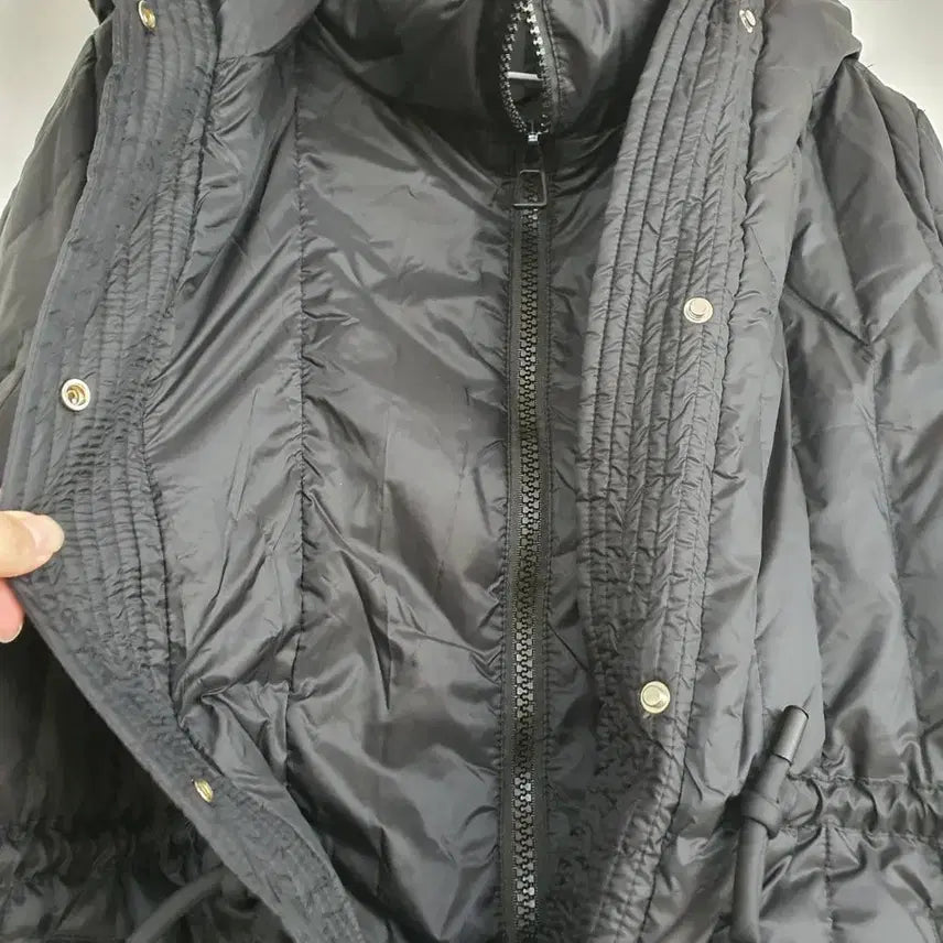 [BUNJANG] Black String Hooded Long Padded Jacket (Size 77) / 여성 블랙 스트링 충전재 후드 롱 패딩 77