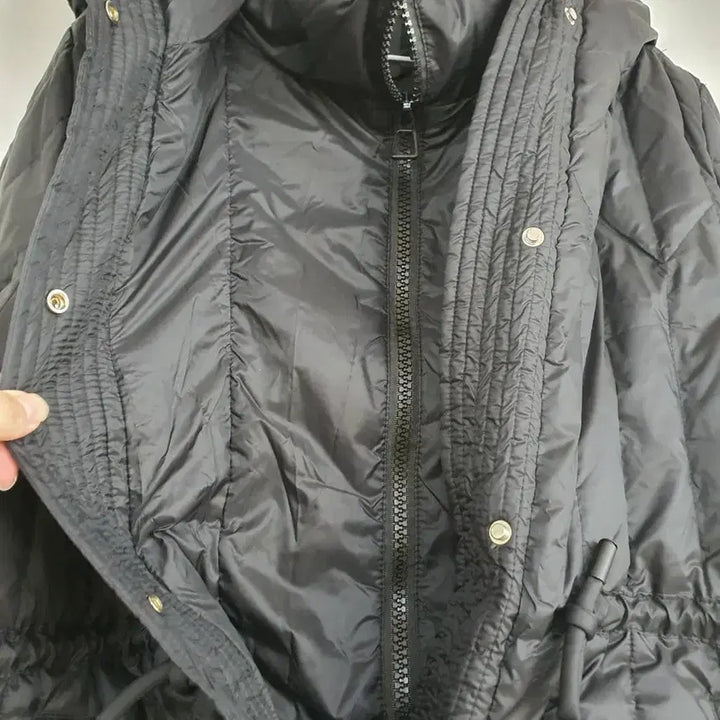 [BUNJANG] Black String Hooded Long Padded Jacket (Size 77) / 여성 블랙 스트링 충전재 후드 롱 패딩 77
