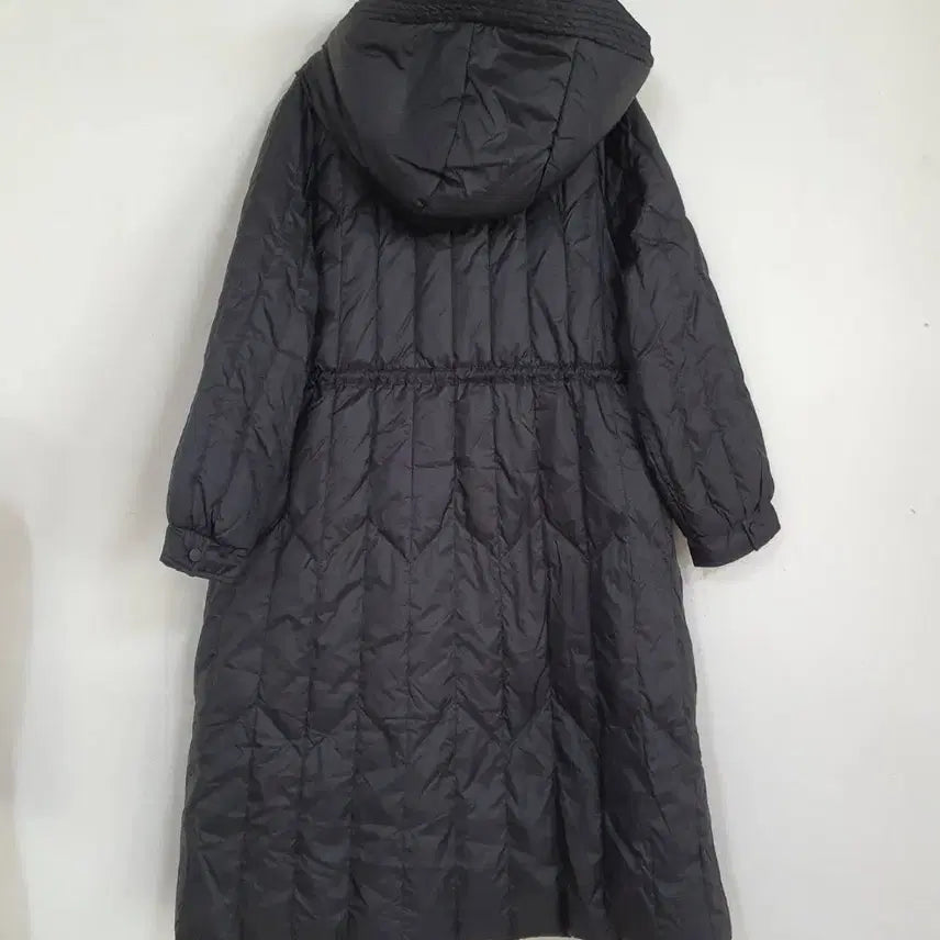 [BUNJANG] Black String Hooded Long Padded Jacket (Size 77) / 여성 블랙 스트링 충전재 후드 롱 패딩 77