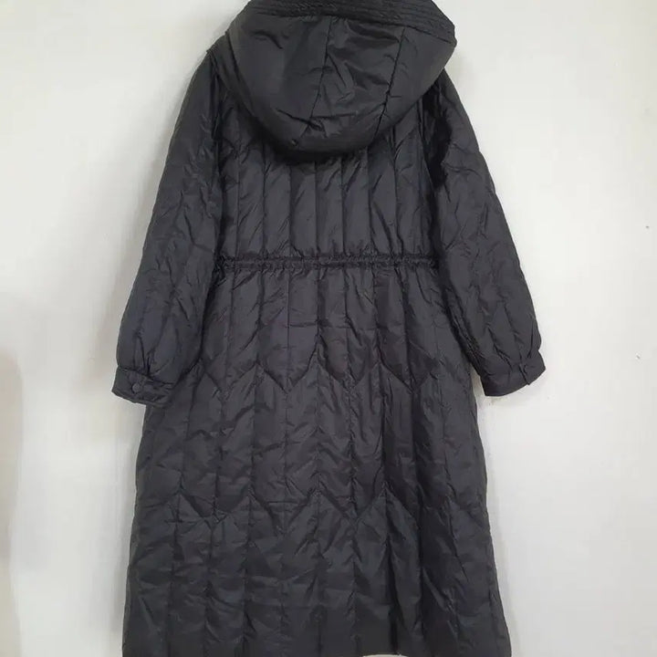 [BUNJANG] Black String Hooded Long Padded Jacket (Size 77) / 여성 블랙 스트링 충전재 후드 롱 패딩 77