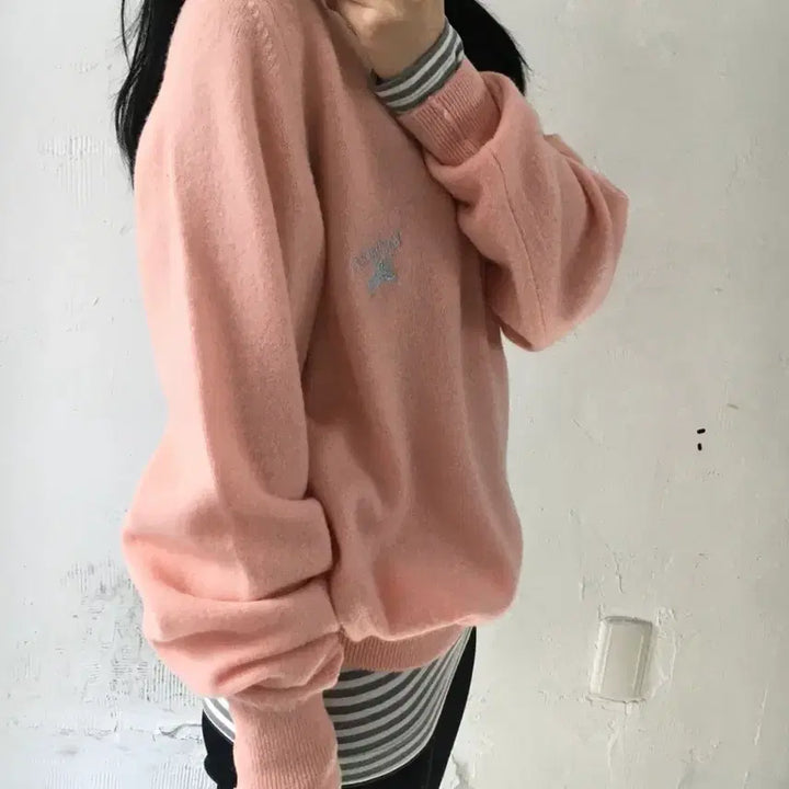 [BUNJANG] Burberry Light Pink Lambswool V-Neck Knit Sweater / Burberry 버버리 연핑크 램스울 브이넥 니트