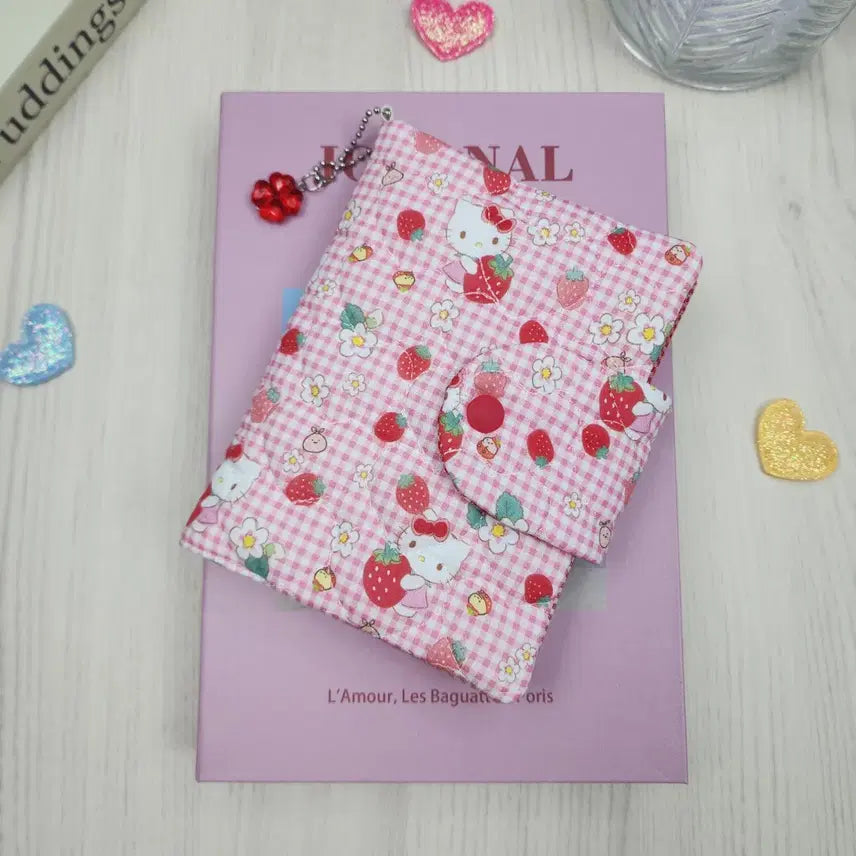 [BUNJANG] Handmade Strawberry Kitty Heart Quilted A6 Diary Cover / [핸드메이드] 딸기키티 하트누빔 다이어리 커버 A6