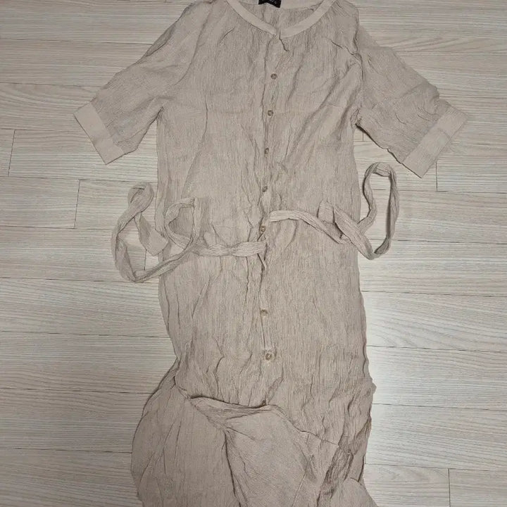 [BUNJANG] Hotping Beige Linen Shirt Dress Belt Set / 핫핑 베이지 린넨 셔츠 원피스 벨트 세트