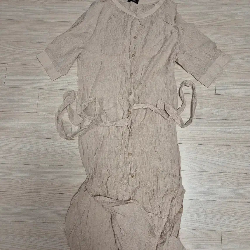 [BUNJANG] Hotping Beige Linen Shirt Dress Belt Set / 핫핑 베이지 린넨 셔츠 원피스 벨트 세트