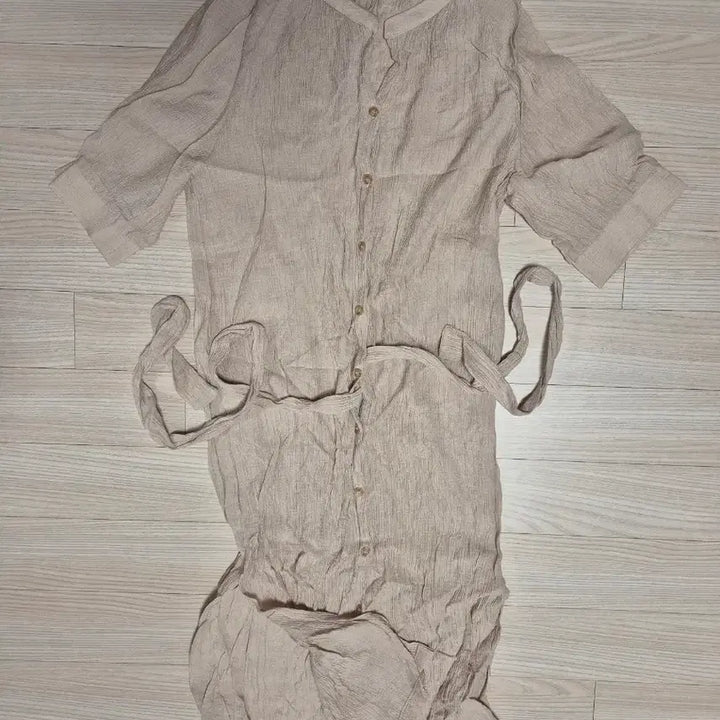 [BUNJANG] Hotping Beige Linen Shirt Dress Belt Set / 핫핑 베이지 린넨 셔츠 원피스 벨트 세트