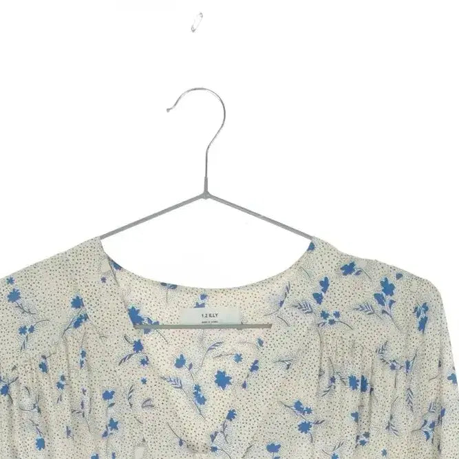 [BUNJANG] Floral Print Long Ivory Dress / 아이보리 바탕 파란꽃 롱 원피스