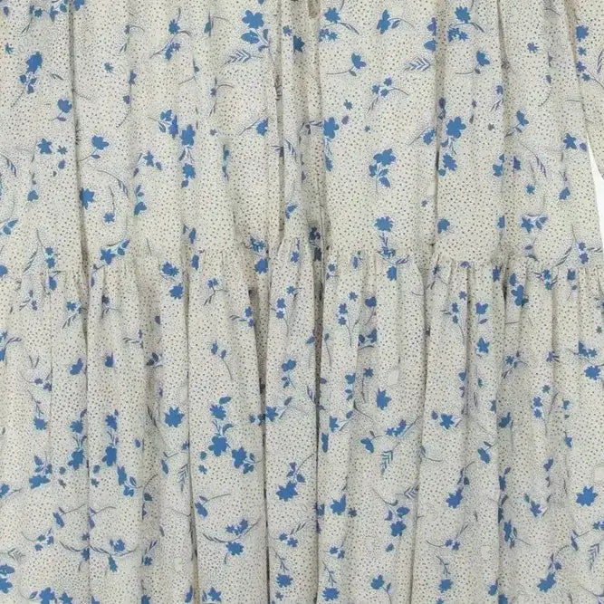 [BUNJANG] Floral Print Long Ivory Dress / 아이보리 바탕 파란꽃 롱 원피스
