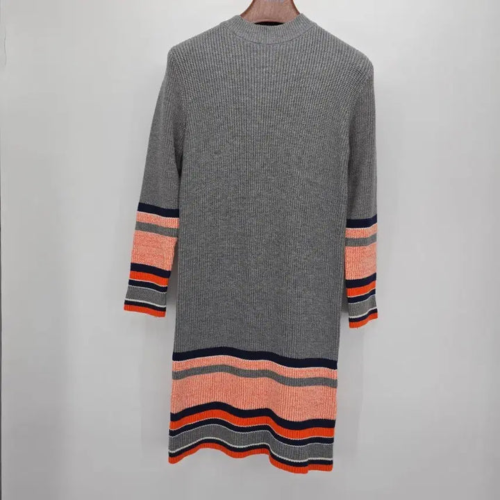 [BUNJANG] Gray Striped Knit Long Dress / 회색 스트라이프 니트 롱 원피스 C30042