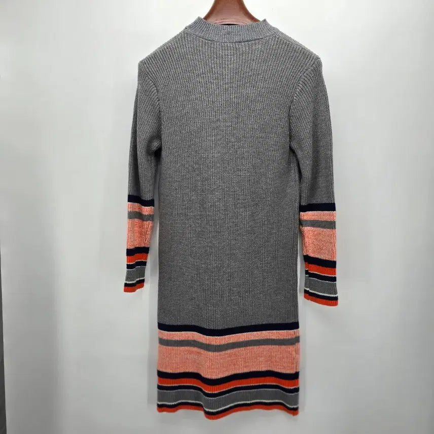 [BUNJANG] Gray Striped Knit Long Dress / 회색 스트라이프 니트 롱 원피스 C30042