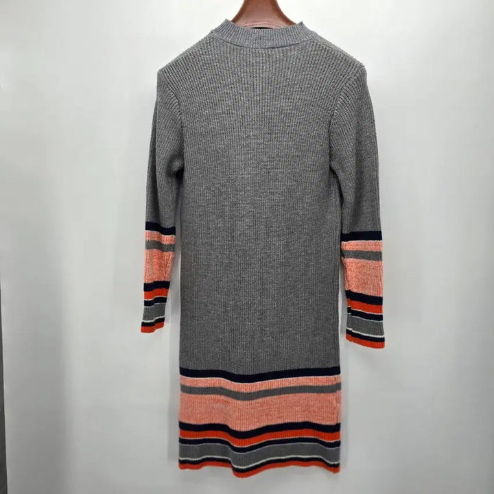 [BUNJANG] Gray Striped Knit Long Dress / 회색 스트라이프 니트 롱 원피스 C30042