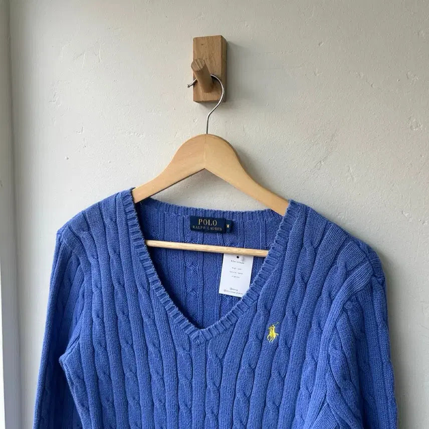 [BUNJANG] Polo Ralph Lauren Sky Blue Cable V-neck Knit Sweater / 16263 - 폴로 랄프로렌 스카이블루 케이블 브이넥 니트