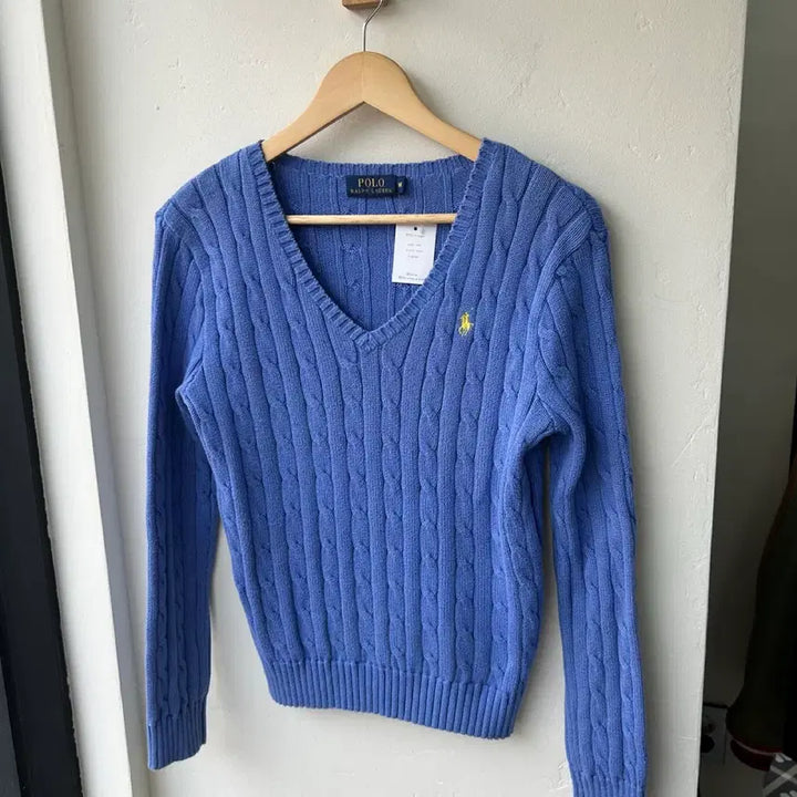 [BUNJANG] Polo Ralph Lauren Sky Blue Cable V-neck Knit Sweater / 16263 - 폴로 랄프로렌 스카이블루 케이블 브이넥 니트
