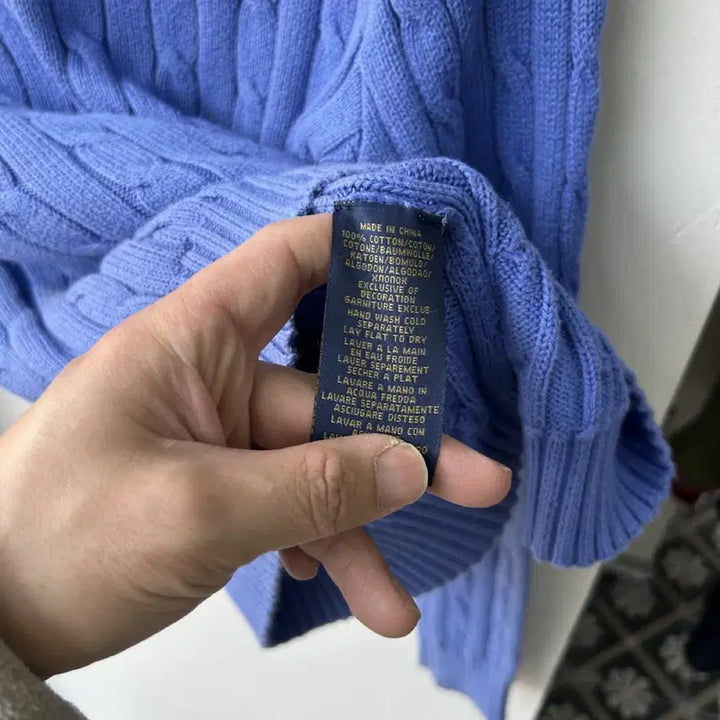 [BUNJANG] Polo Ralph Lauren Sky Blue Cable V-neck Knit Sweater / 16263 - 폴로 랄프로렌 스카이블루 케이블 브이넥 니트
