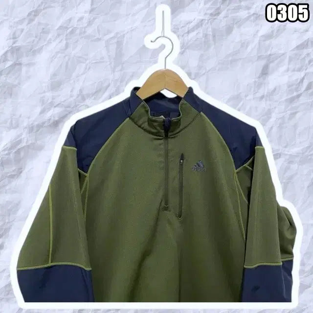 [BUNJANG] Adidas Khaki Half-Zip Fleece Functional T-shirt / XL 아디다스 카키 반집업 기모 기능성티셔츠