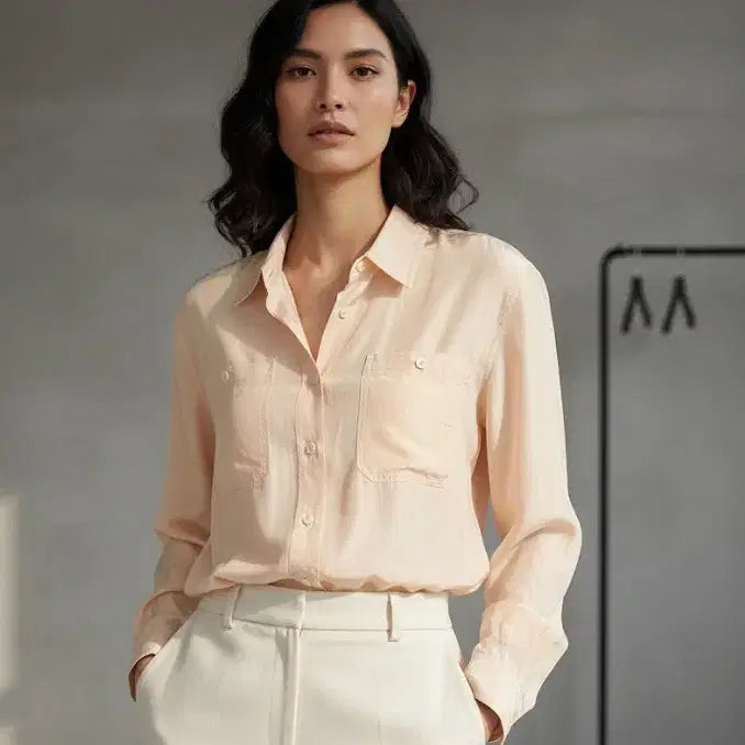 [BUNJANG] Eclia Silk 100% Long Shirt / 에끌리아 실크100% 여리여리 롱셔츠 66 77 살구핑크