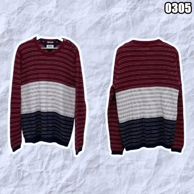 [BUNJANG] Tommy Hilfiger Color Block Shoulder Button Knit Top / XL 타미힐피거 배색 라운드 숄더버튼 니트