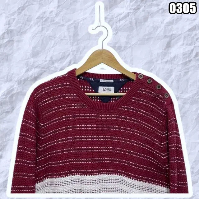 [BUNJANG] Tommy Hilfiger Color Block Shoulder Button Knit Top / XL 타미힐피거 배색 라운드 숄더버튼 니트