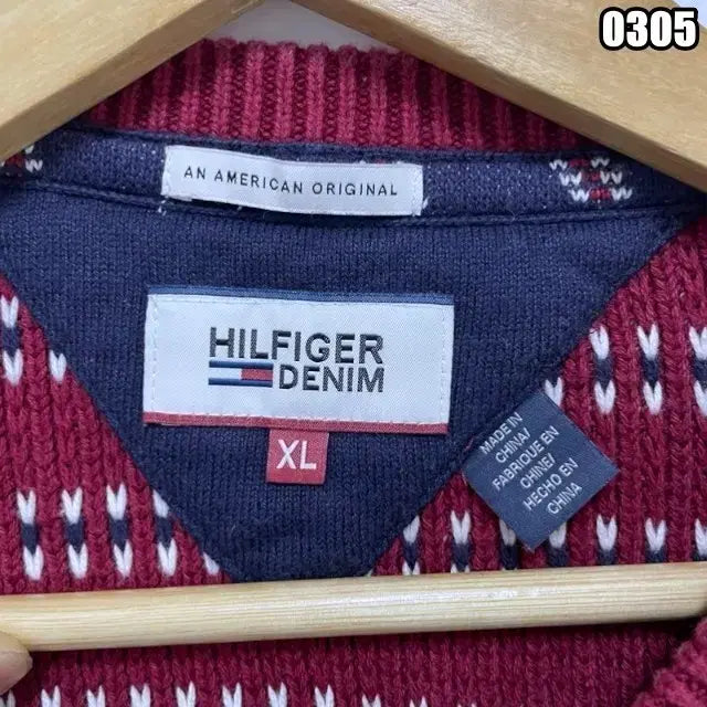 [BUNJANG] Tommy Hilfiger Color Block Shoulder Button Knit Top / XL 타미힐피거 배색 라운드 숄더버튼 니트