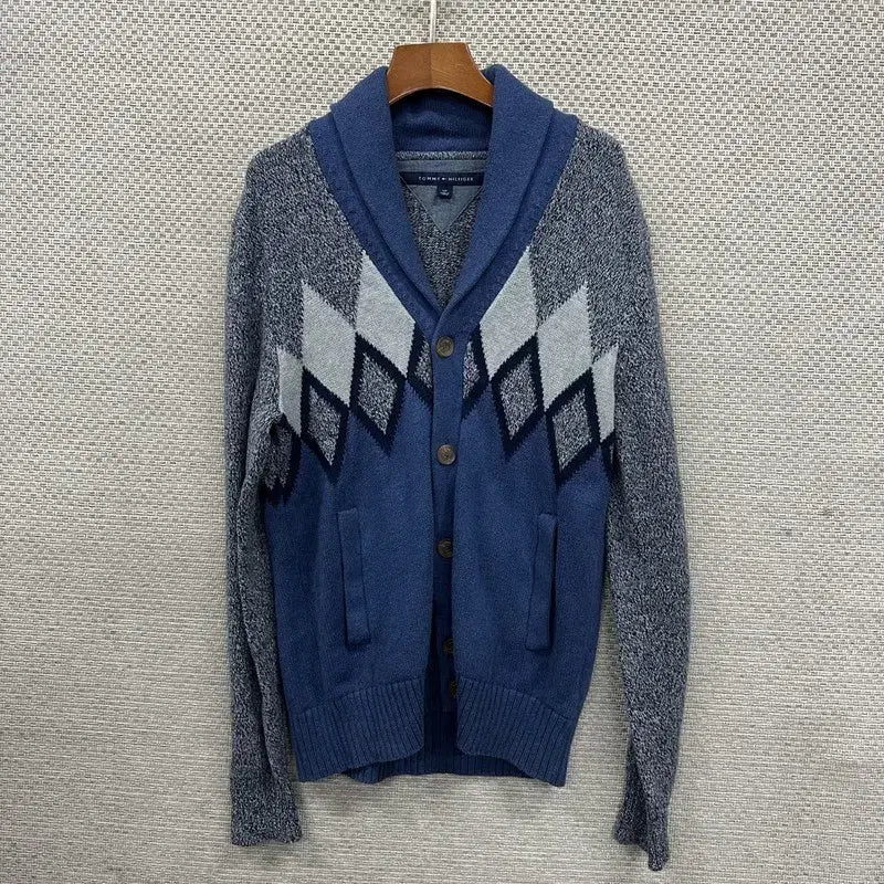 [BUNJANG] Tommy Hilfiger Argyle Knit Cardigan S / 타미힐피거 숄카라 아가일 니트 가디건 S A07324